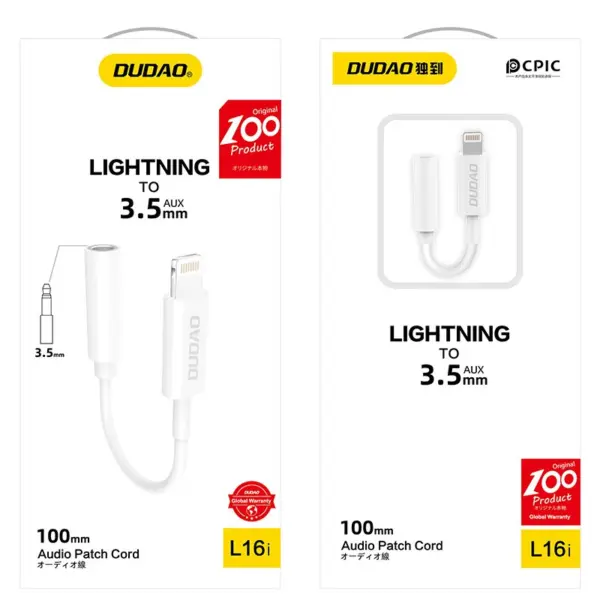 Dudao L16i Lightning to 3.5mm Jack adapter white